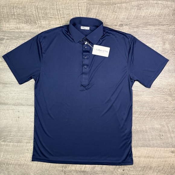 NEW Collars & Co polo mens large blue active performance stretch business casual - Picture 3 of 10